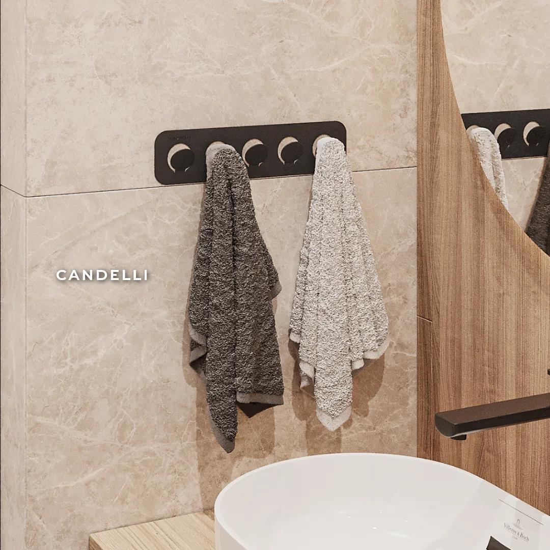 Пятерной самоклеящийся крючок CANDELLI 8 см, металл, монтаж без повреждения стены — фото 3