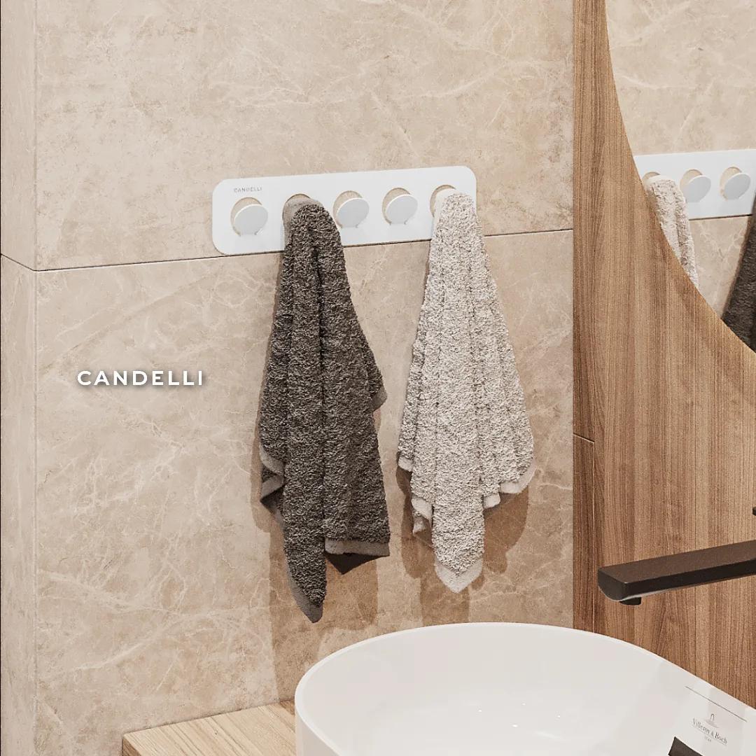 Пятерной самоклеящийся крючок CANDELLI 8 см, металл, монтаж без повреждения стены — фото 6