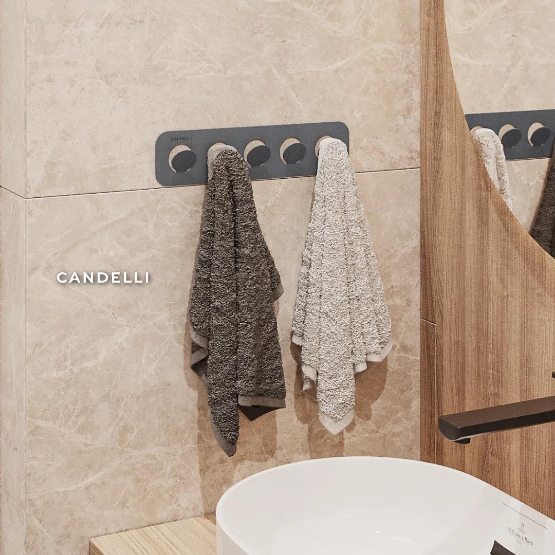 Пятерной самоклеящийся крючок CANDELLI 8 см, металл, монтаж без повреждения стены — фото 9