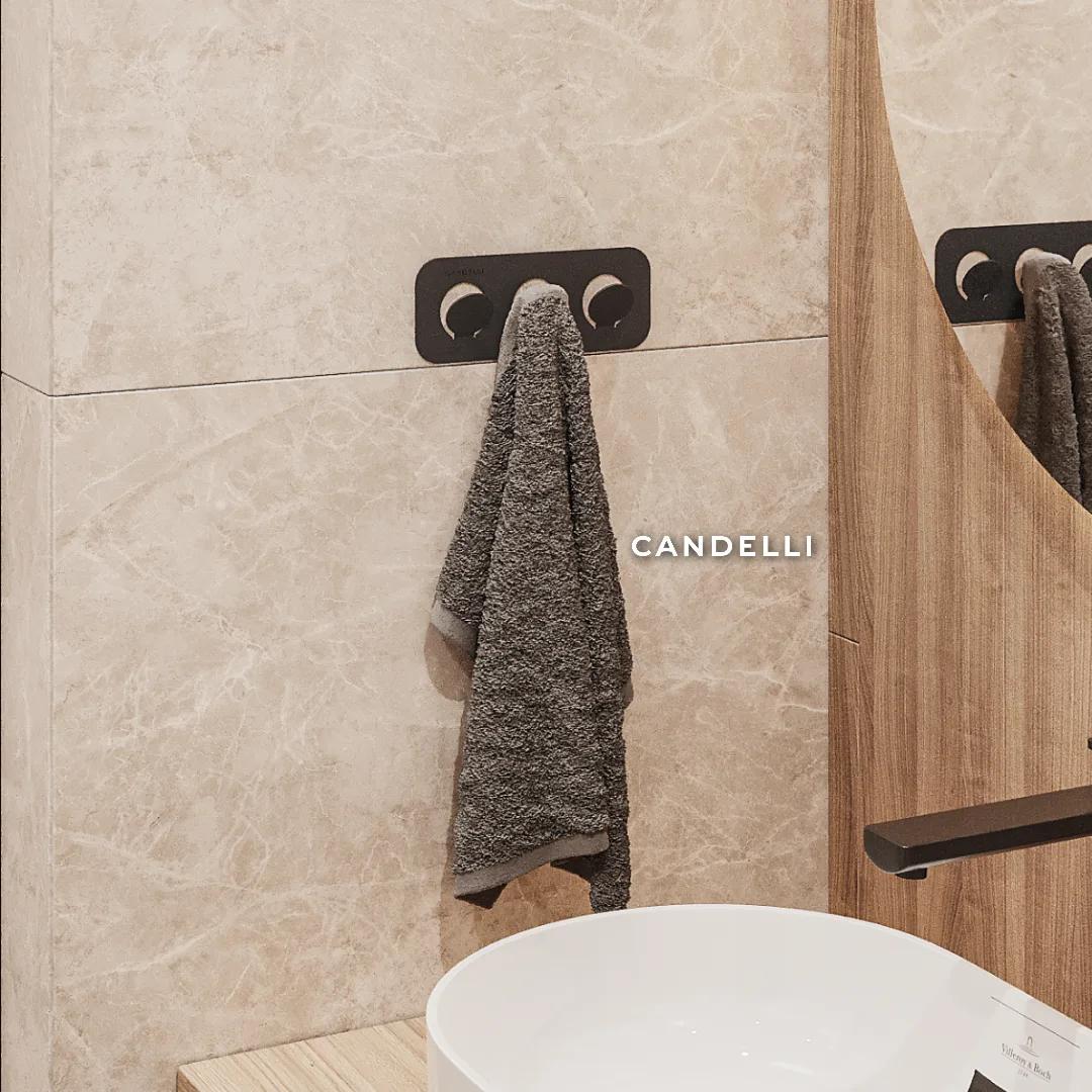 Тройной самоклеящийся крючок CANDELLI 8 см, металл, монтаж без повреждения плитки — фото 3