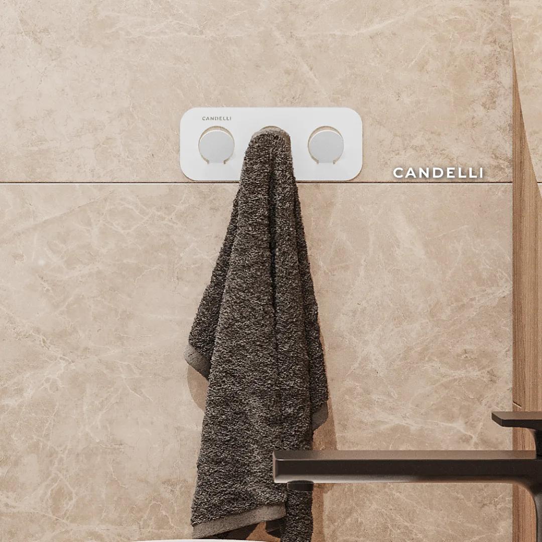 Тройной самоклеящийся крючок CANDELLI 8 см, металл, монтаж без повреждения плитки — фото 4