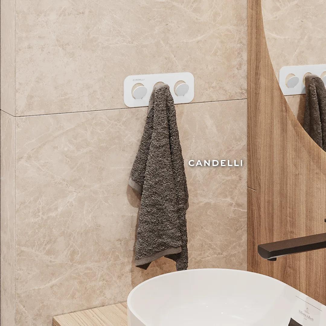 Тройной самоклеящийся крючок CANDELLI 8 см, металл, монтаж без повреждения плитки — фото 6