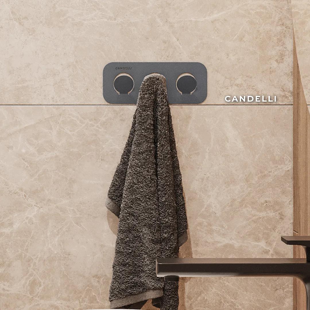 Тройной самоклеящийся крючок CANDELLI 8 см, металл, монтаж без повреждения плитки — фото 7