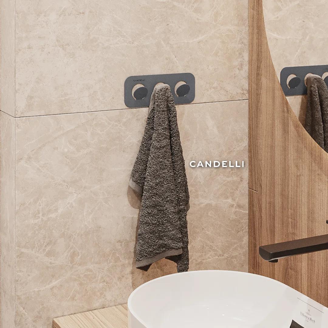 Тройной самоклеящийся крючок CANDELLI 8 см, металл, монтаж без повреждения плитки — фото 9
