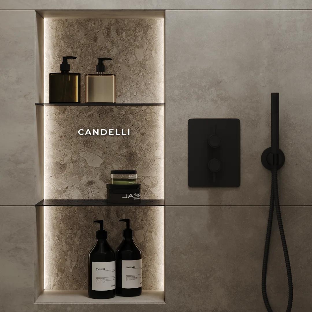 Встраиваемая металлическая полка CANDELLI 60×24 см в нише из керамогранита, подрезной монтаж — фото 3