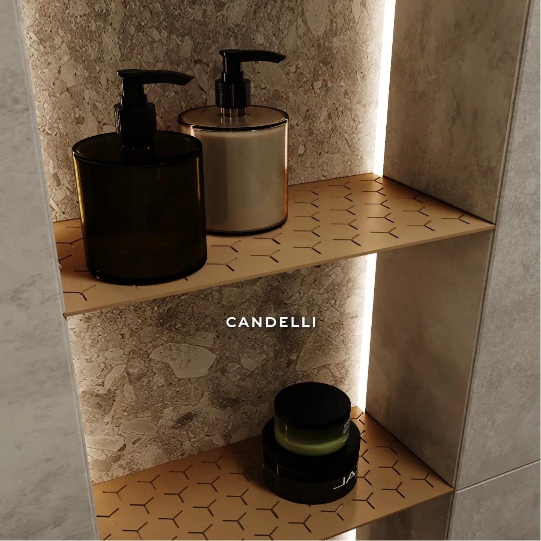 Встраиваемая металлическая полка CANDELLI 60×24 см в нише из керамогранита, подрезной монтаж — фото 10