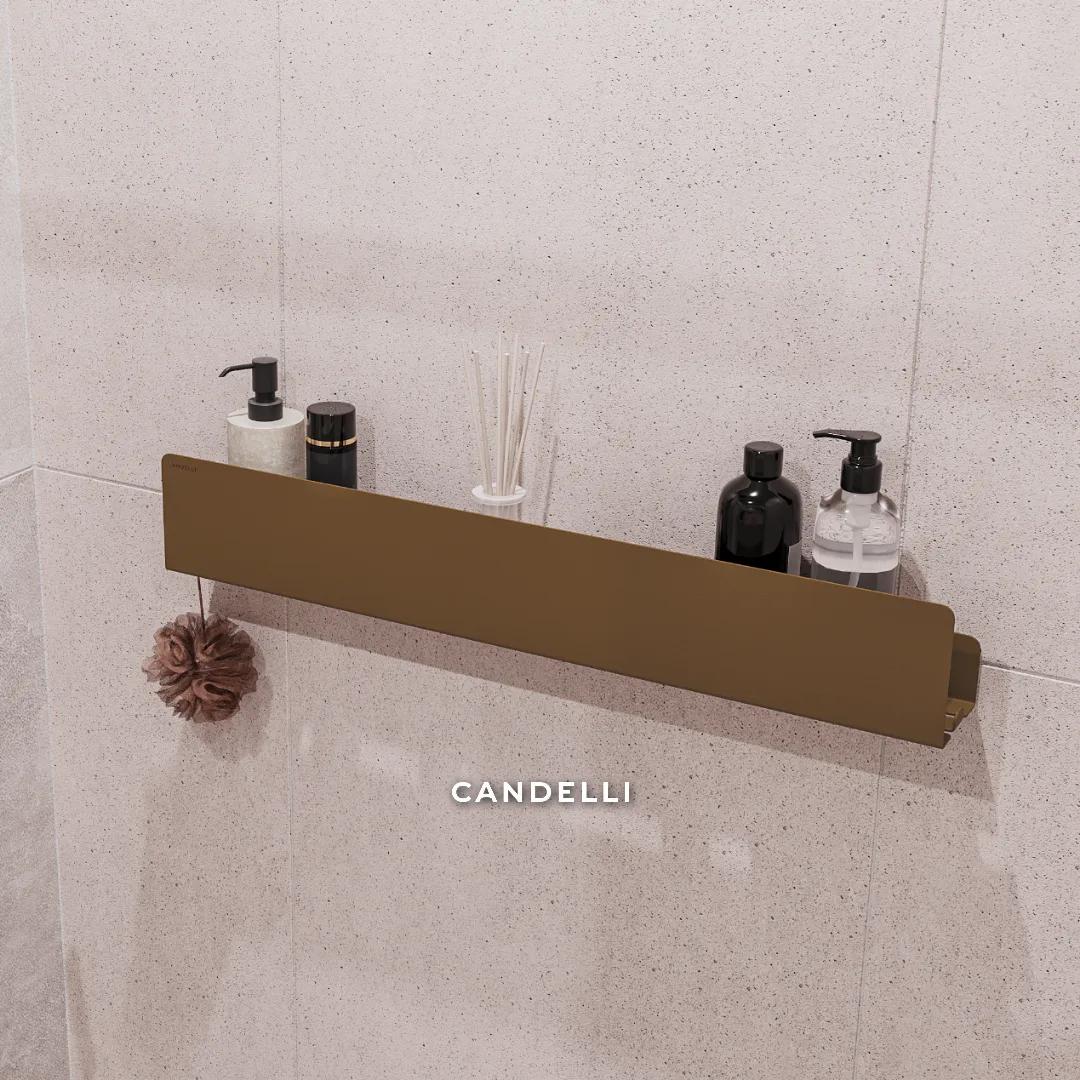 Металлическая полка CANDELLI 75 см скрытого монтажа для ванной комнаты, встроенная заподлицо со стеной — фото 10