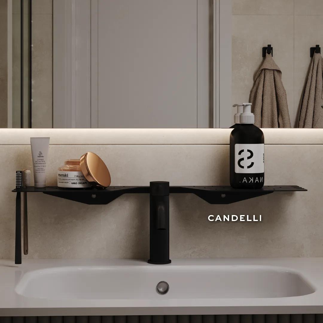 Металлическая полка CANDELLI 60 см с вырезом под смеситель, отделки Черный Белый Серый Бронзовое золото — фото 3