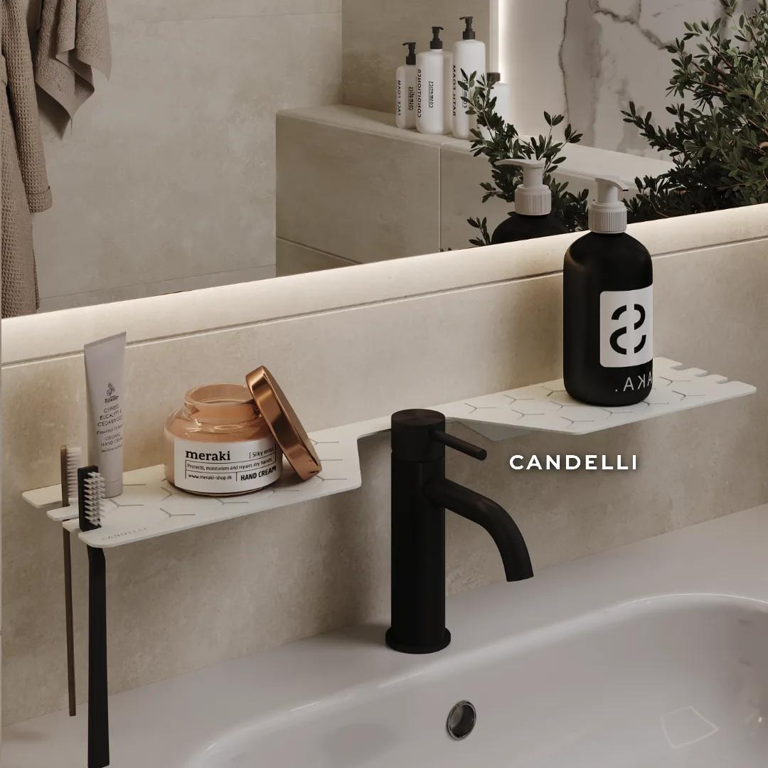Металлическая полка CANDELLI 60 см с вырезом под смеситель, отделки Черный Белый Серый Бронзовое золото — фото 4
