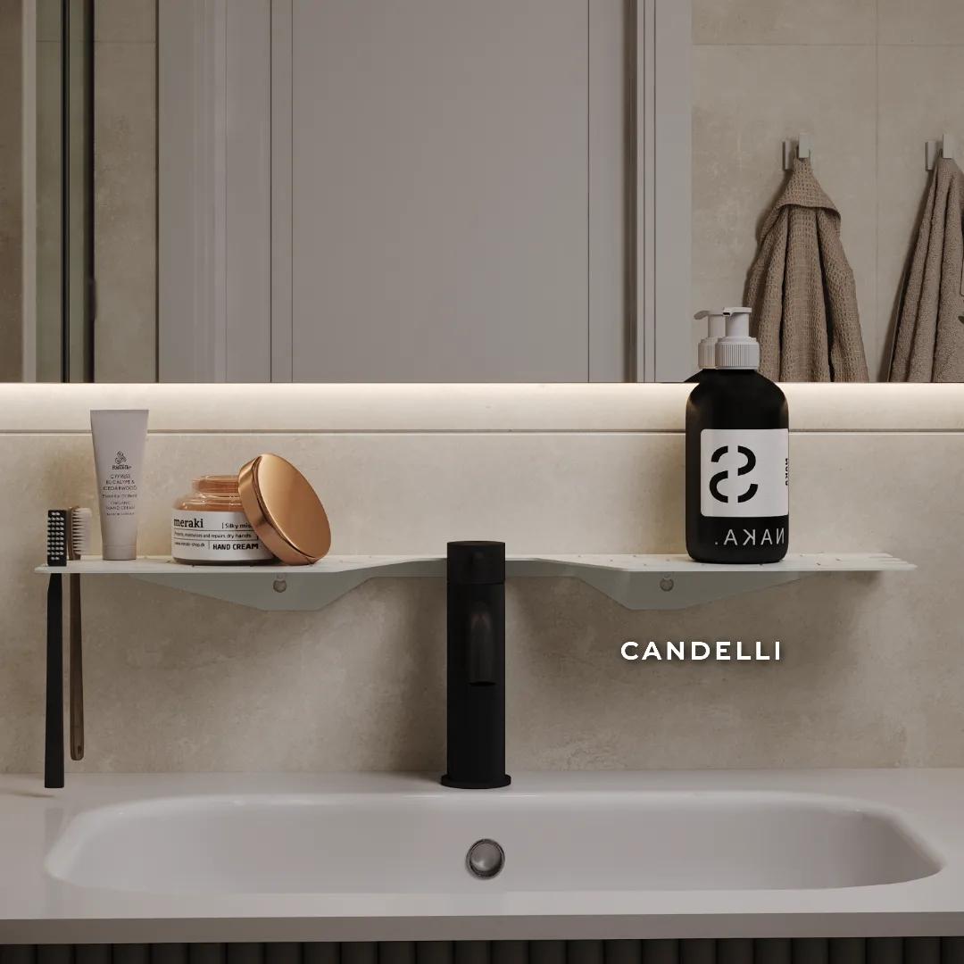 Металлическая полка CANDELLI 60 см с вырезом под смеситель, отделки Черный Белый Серый Бронзовое золото — фото 6