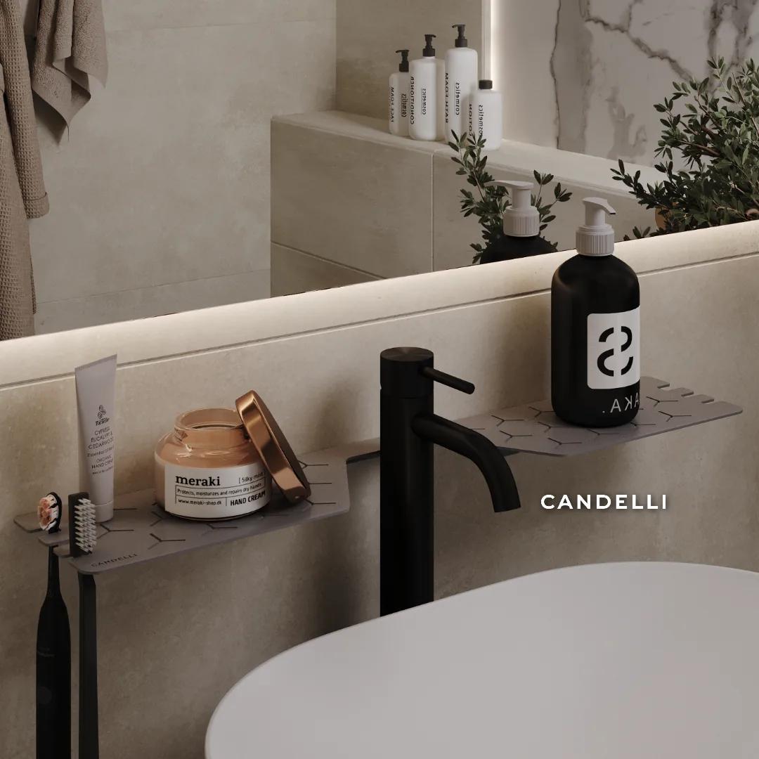 Металлическая полка CANDELLI 60 см с вырезом под смеситель, отделки Черный Белый Серый Бронзовое золото — фото 7