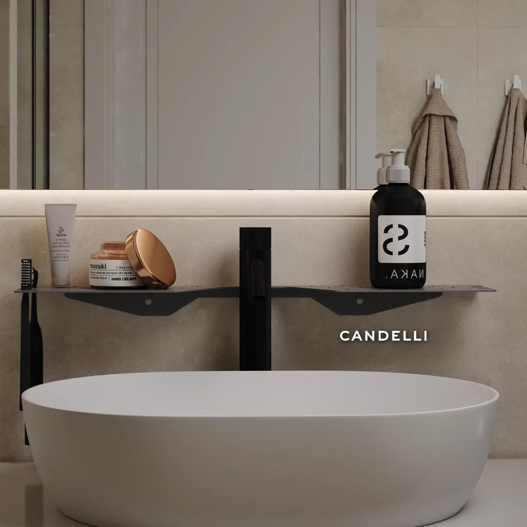 Металлическая полка CANDELLI 60 см с вырезом под смеситель, отделки Черный Белый Серый Бронзовое золото — фото 9