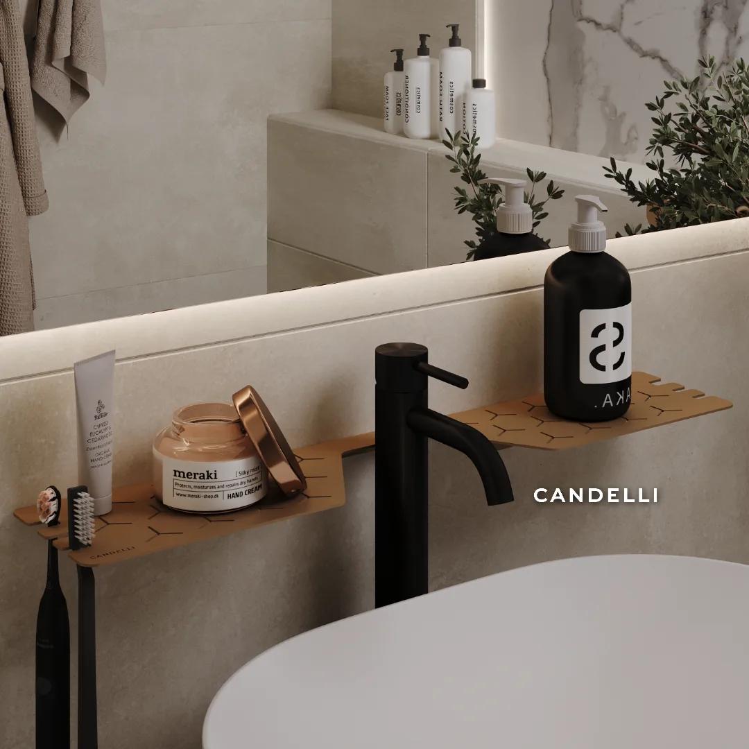 Металлическая полка CANDELLI 60 см с вырезом под смеситель, отделки Черный Белый Серый Бронзовое золото — фото 10