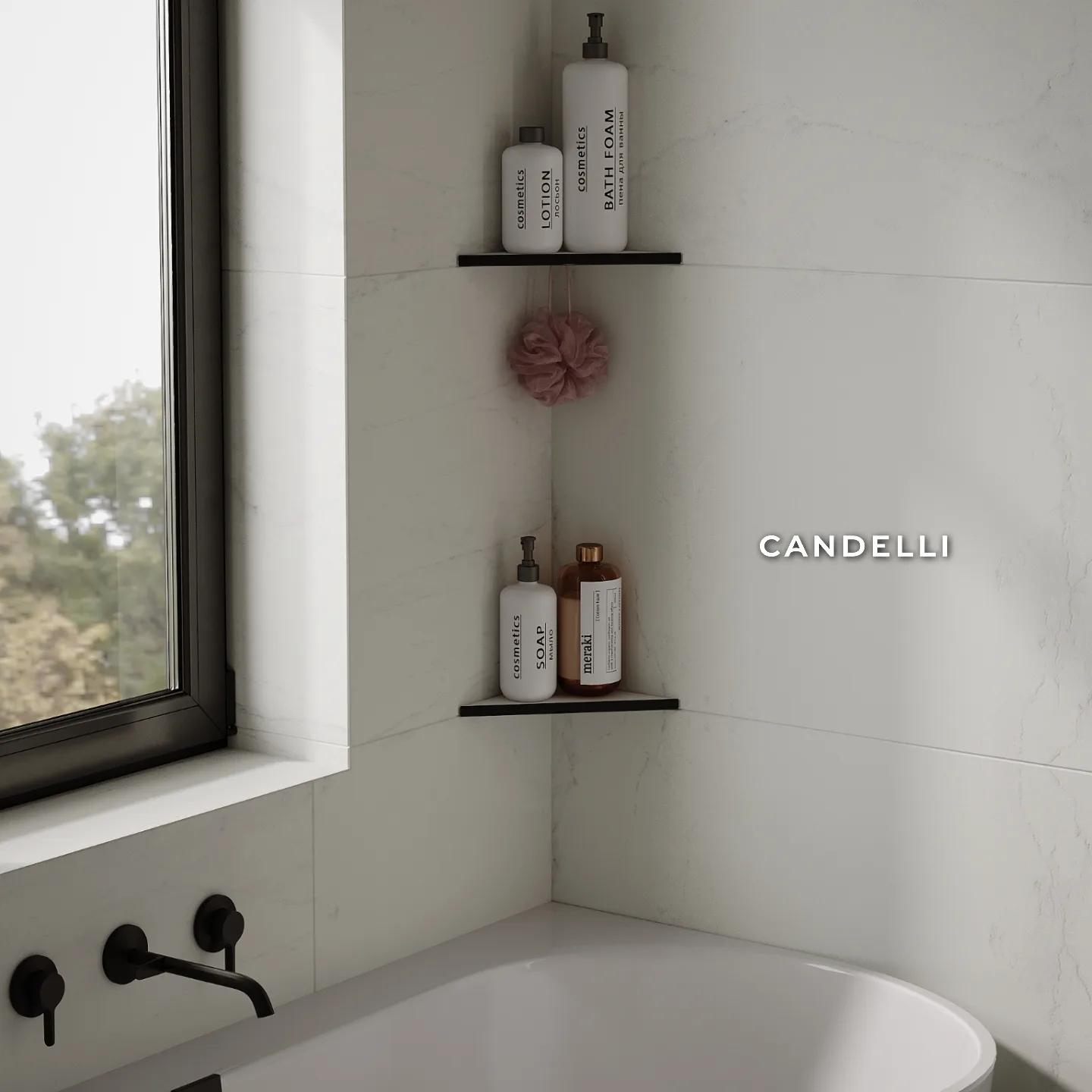 Угловая двухсторонняя металлическая полка CANDELLI 15 см для встраивания под керамогранит, отделки Черный Белый Серый Бронзовое золото — фото 4