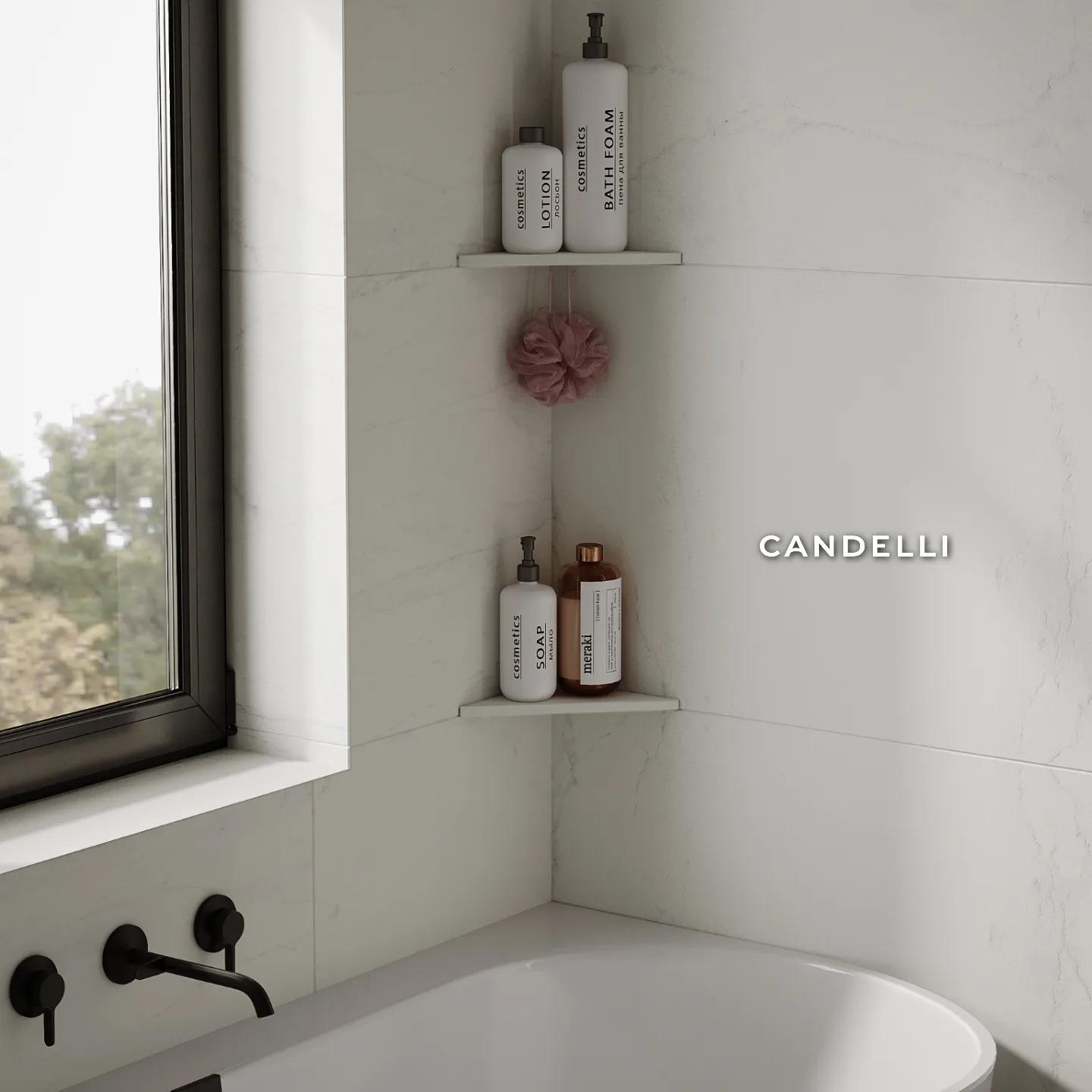 Угловая двухсторонняя металлическая полка CANDELLI 15 см для встраивания под керамогранит, отделки Черный Белый Серый Бронзовое золото — фото 8
