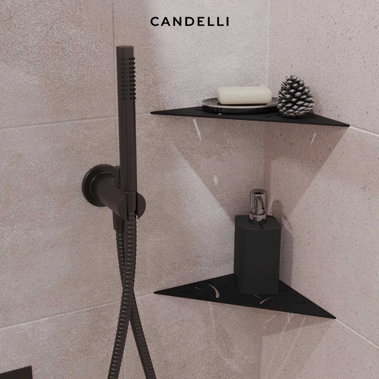 Угловая металлическая полка CANDELLI 21 см для ванной комнаты с монтажом под керамогранит — фото 3