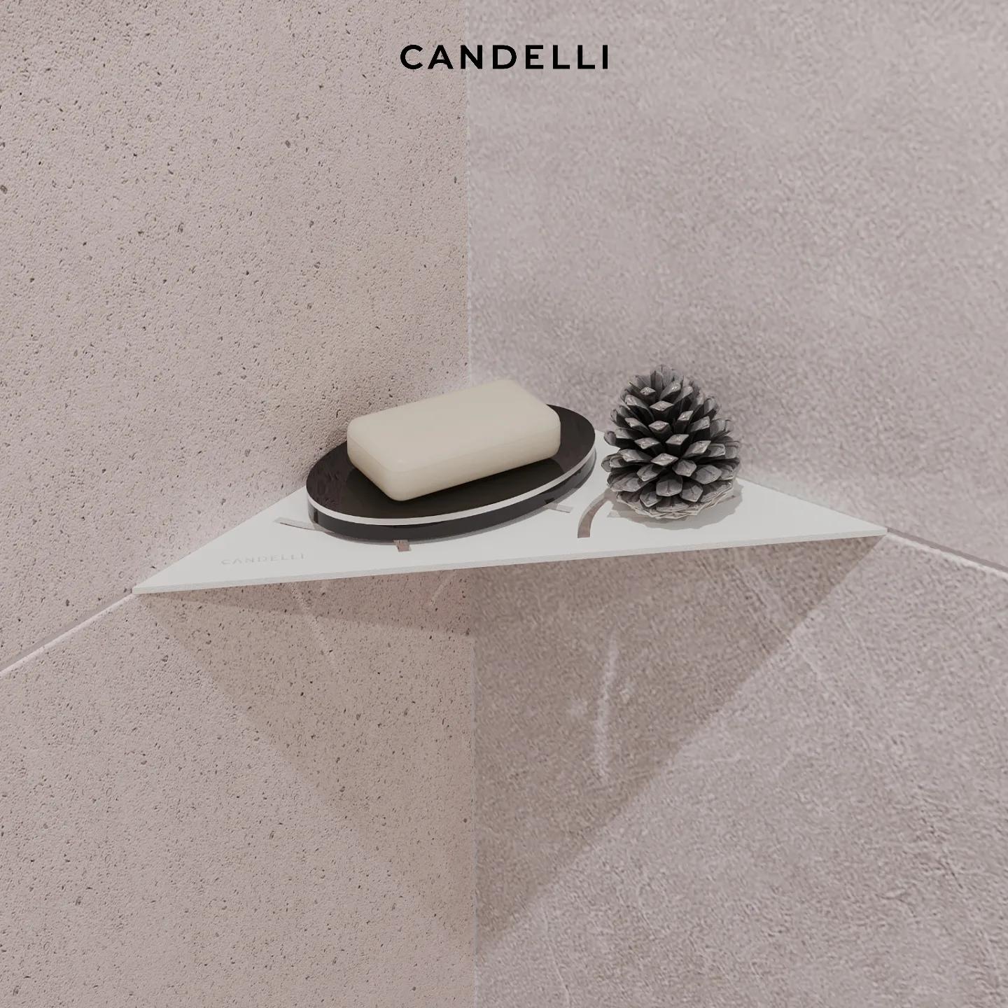 Угловая металлическая полка CANDELLI 21 см для ванной комнаты с монтажом под керамогранит — фото 4