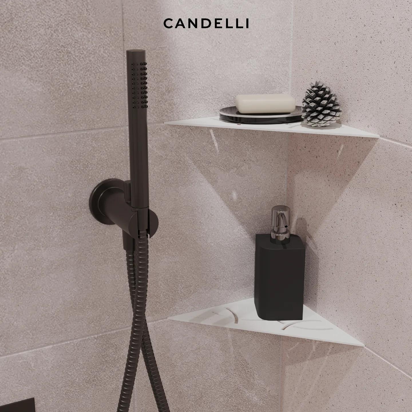 Угловая металлическая полка CANDELLI 21 см для ванной комнаты с монтажом под керамогранит — фото 6