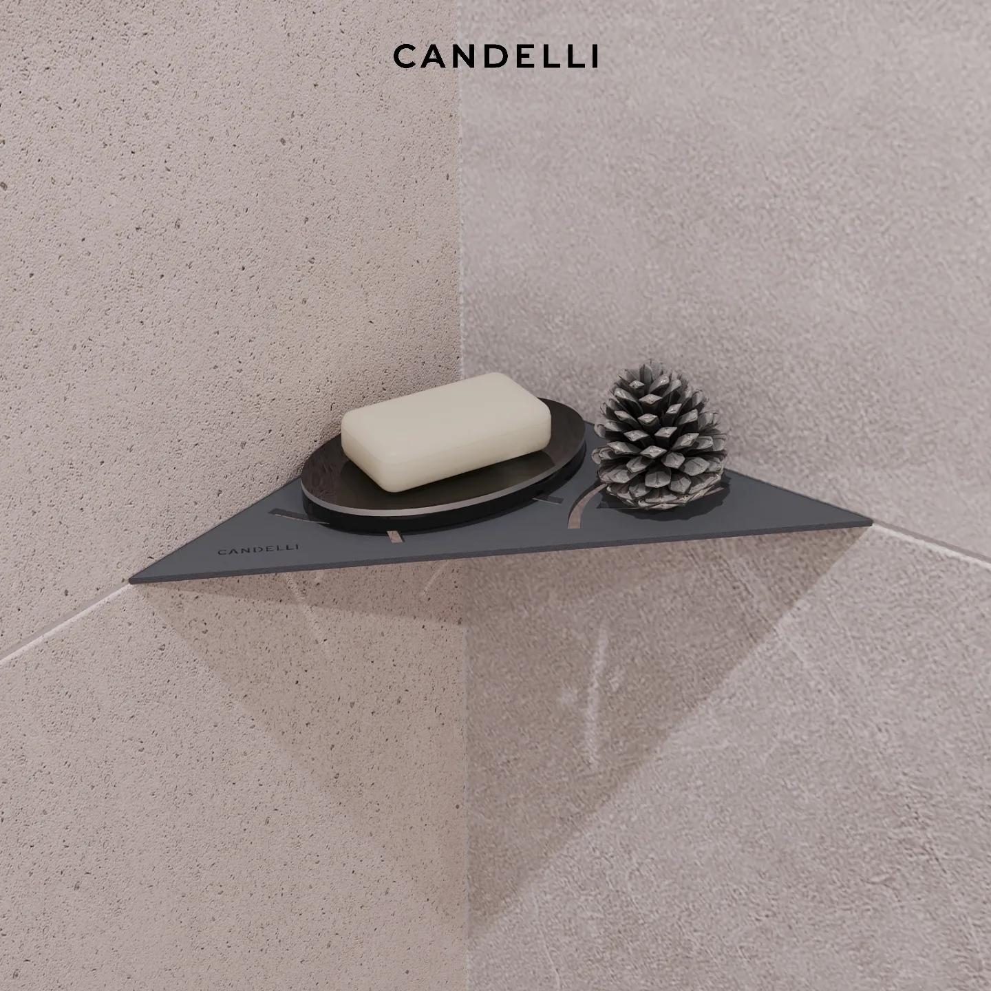 Угловая металлическая полка CANDELLI 21 см для ванной комнаты с монтажом под керамогранит — фото 7