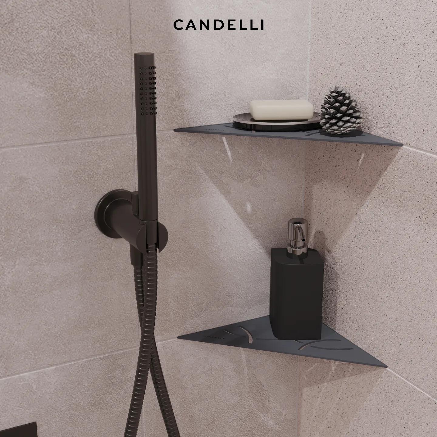 Угловая металлическая полка CANDELLI 21 см для ванной комнаты с монтажом под керамогранит — фото 9