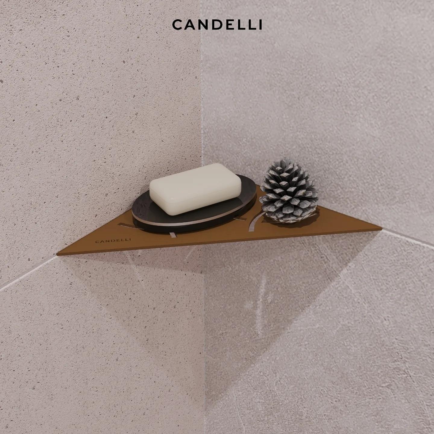 Угловая металлическая полка CANDELLI 21 см для ванной комнаты с монтажом под керамогранит — фото 10