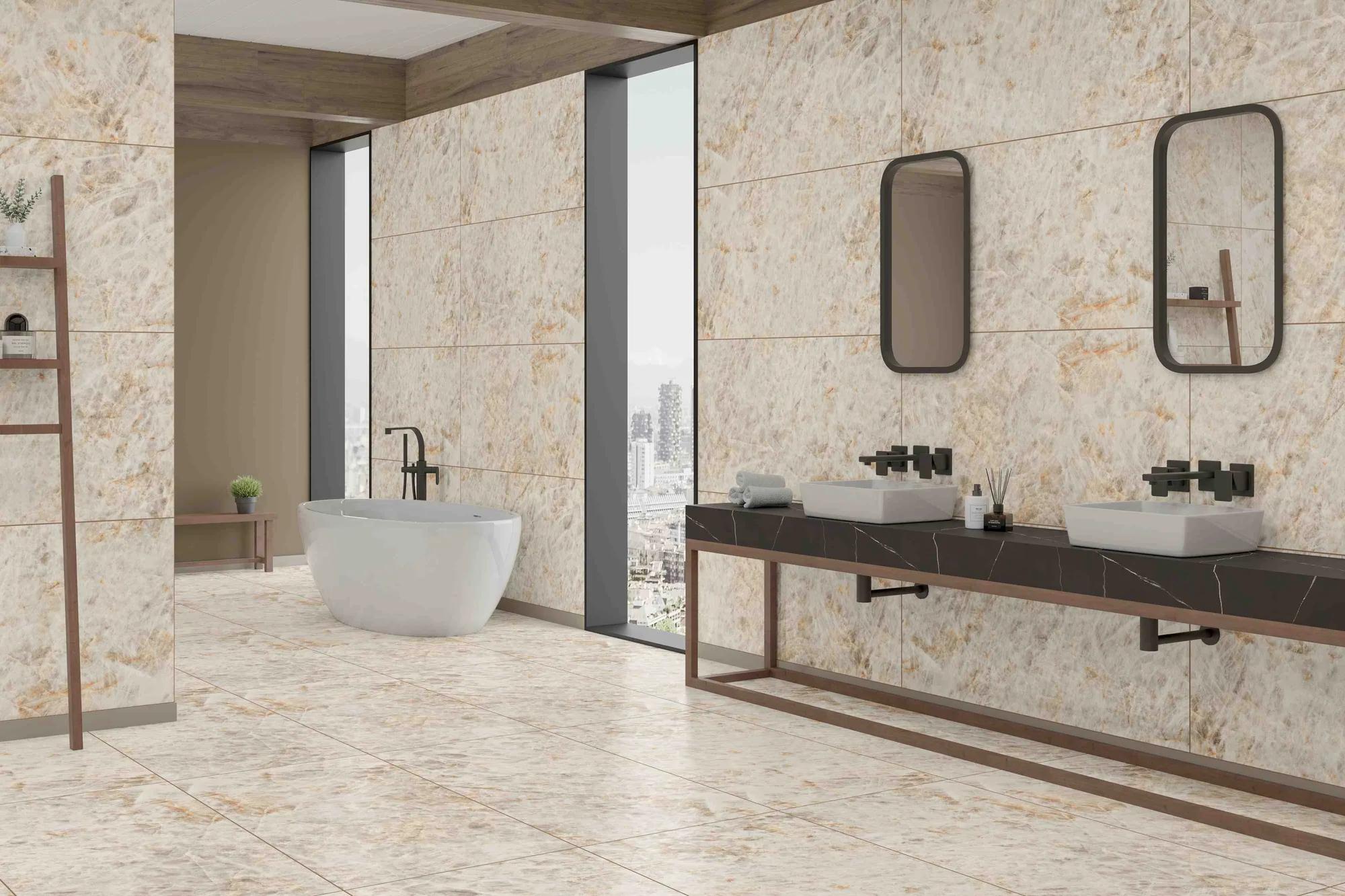 Полуглянцевый керамогранит ENNFACE Crystal Patagonia 600x1200 мм LAPPATO под патагонский мрамор для ванной — фото 2