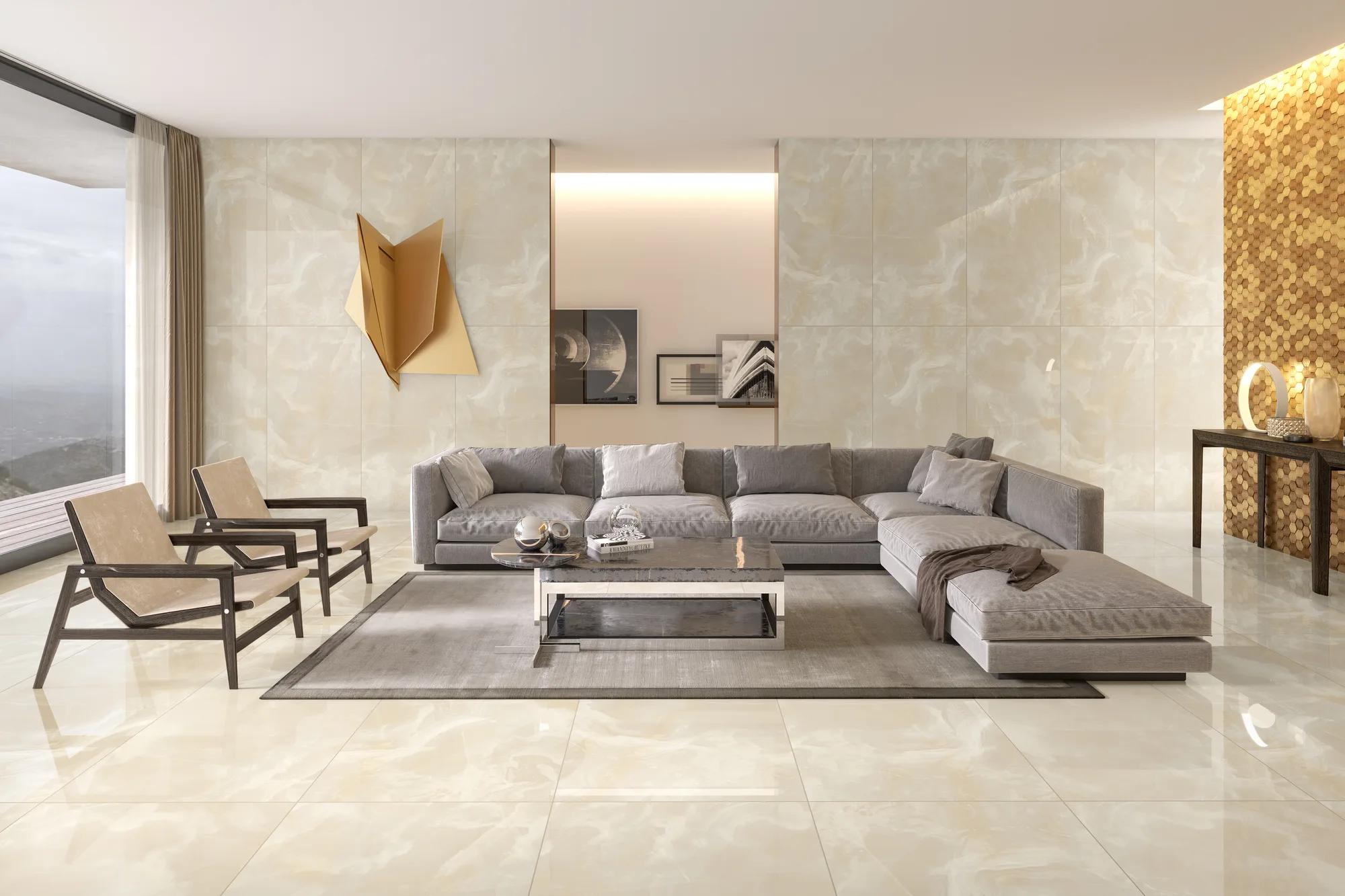 Керамогранит ENNFACE Olimpo Beige 800×1600 мм, тёплый бежевый камень с глянцем — фото 2