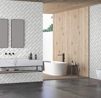 Керамогранит ENNFACE Camelot White 75×225 мм, белая глянцевая плитка — фото 3