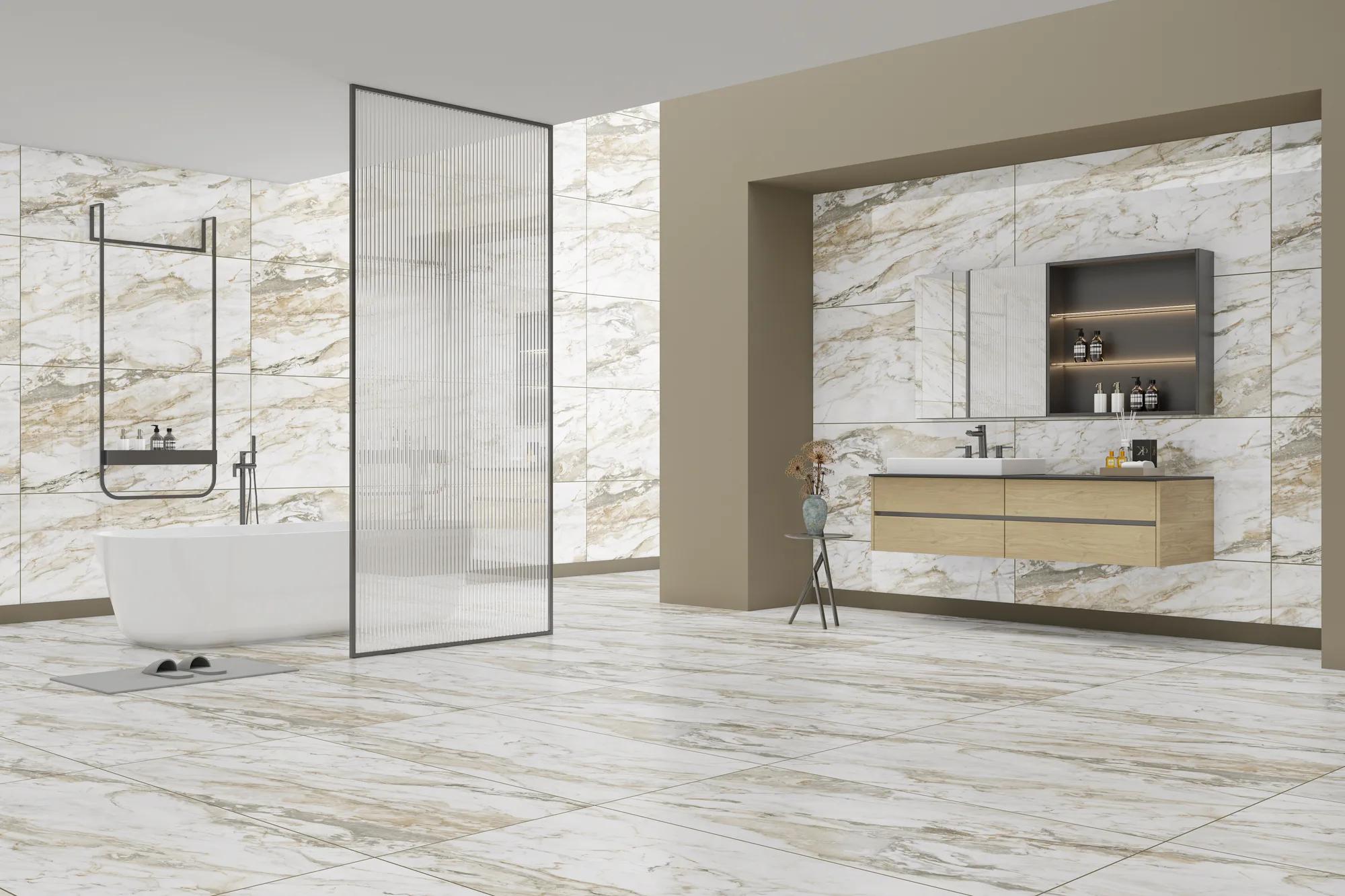 Керамогранит ENNFACE Calacatta Citrus 600×1200 мм, мрамор с полуполированной поверхностью — фото 2