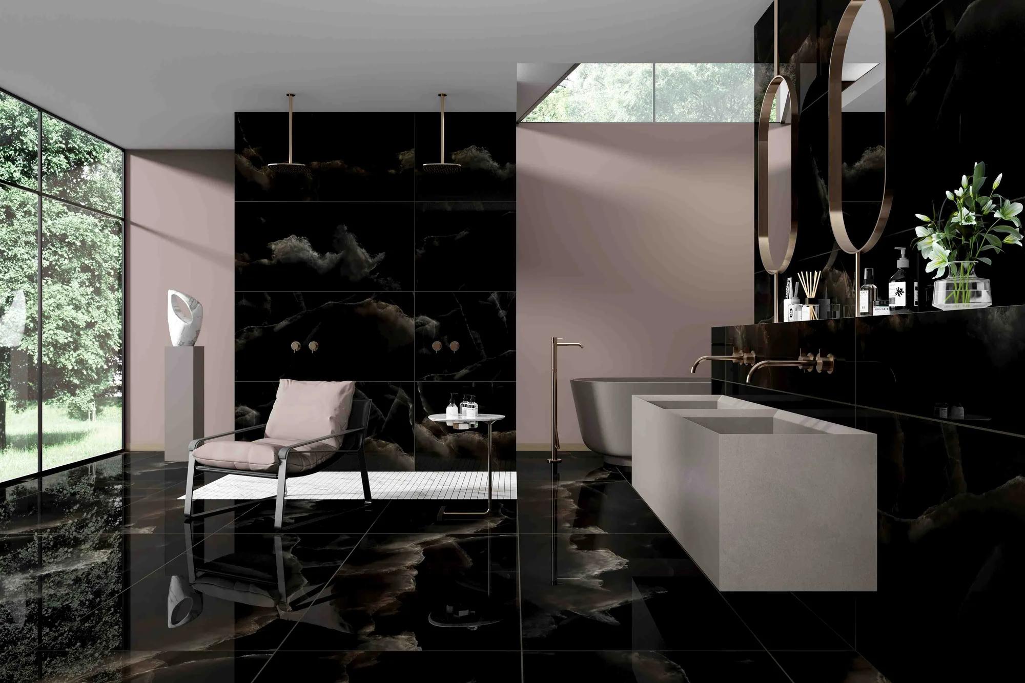 Керамогранит ENNFACE Onyx Noir 600×1200 мм, чёрный оникс с насыщенным глянцем — фото 2