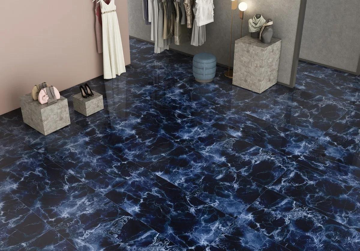 Керамогранит ENNFACE Adriatic Blue 600×1200 мм, сине-серый глянцевый камень — фото 2