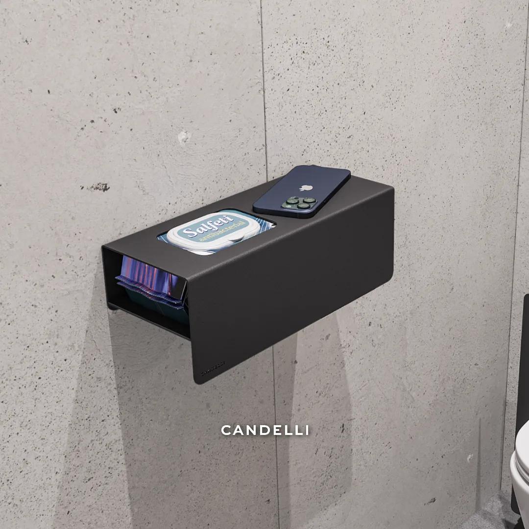 Встраиваемый держатель туалетной бумаги CANDELLI со скрытым отсеком для влажных салфеток, металл, минималистичный дизайн
