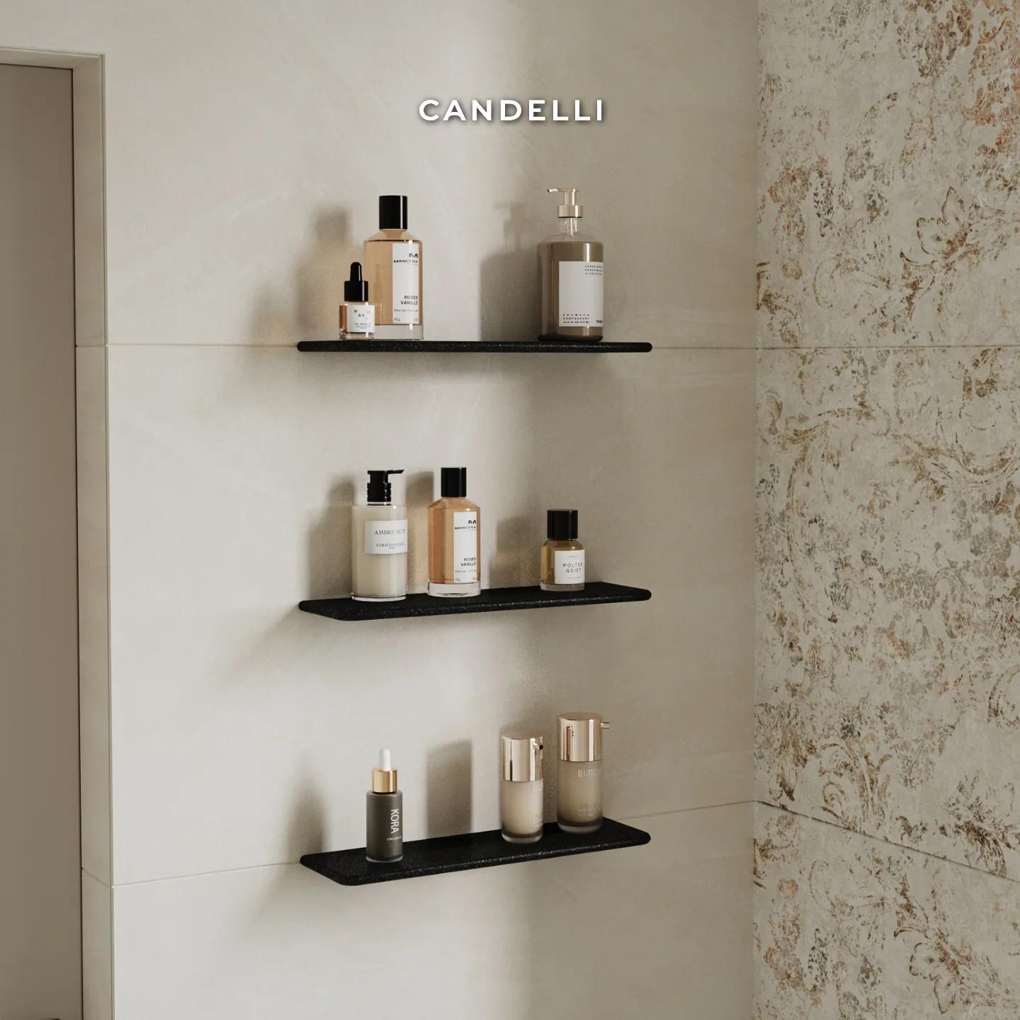 Прямая полка из искусственного камня CANDELLI 42 см для премиальной ванной комнаты с натуральной фактурой